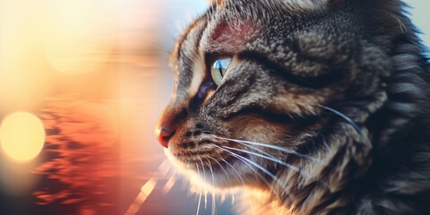 Aufkleber - A close-up of a cat looking out a window. Perfect for capturing the curiosity and elegance of feline behavior. Ideal for pet-related projects or showcasing the beauty of nature