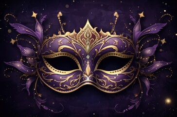 Wall Mural - vintage carnival poster with mask and golden stars