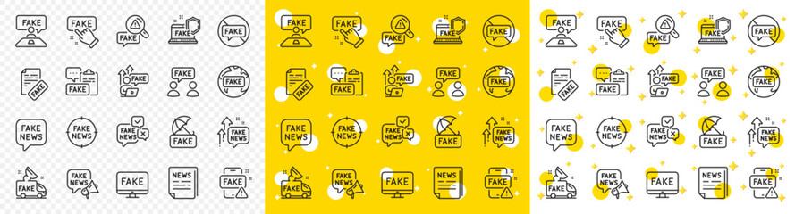 Poster - social media propaganda, newspaper, conspiracy of truth. fake news line icons. wrong facts, fake inf
