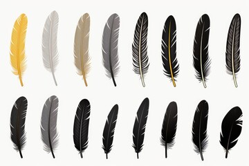 Aufkleber - Colorful assortment of feathers displayed on a clean white background. Versatile and suitable for various design projects