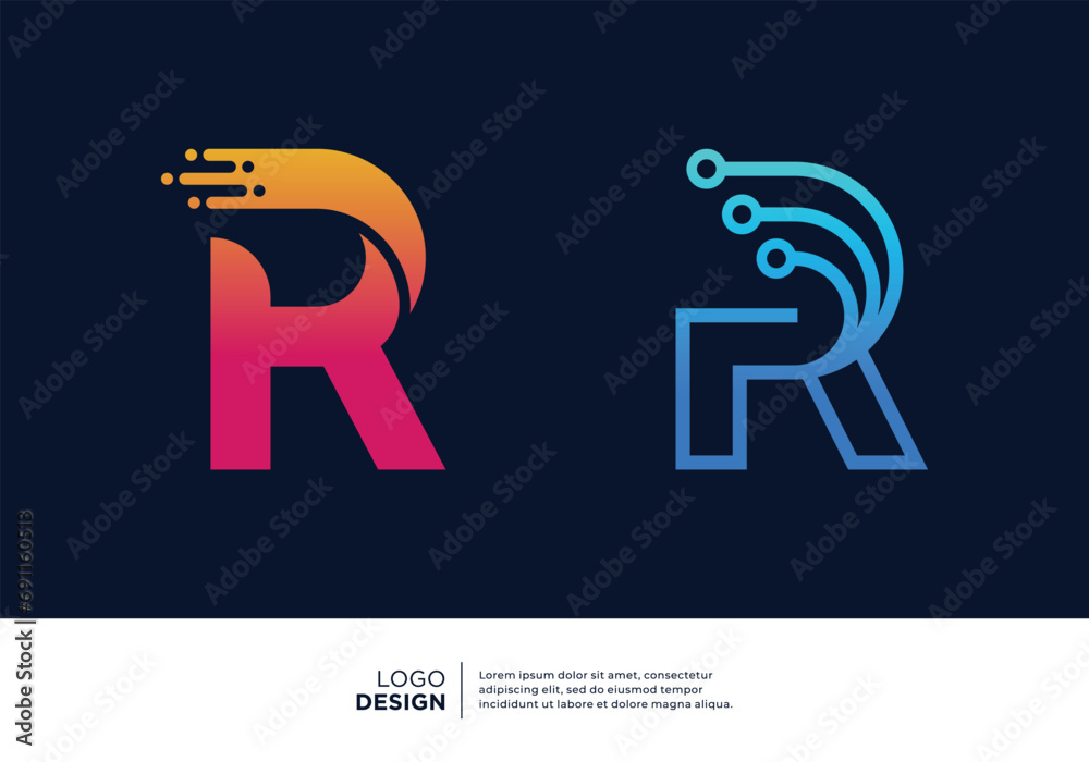 Technology letter R logo design. Creative and modern logo design Stock ...