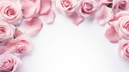 Poster - A beautiful arrangement of pink roses displayed on a clean white surface. Perfect for adding a touch of elegance to any project