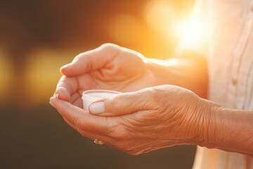 Aufkleber - A close-up view of a person holding something in their hands. This versatile image can be used in various contexts