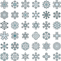 Poster - snowflake christmas icons set. outline set of snowflake christmas vector icons thin line color flat 