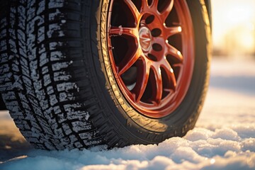 Canvas Print - A close-up image of a tire in the snow. This picture can be used to illustrate winter driving conditions or the need for snow tires