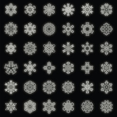Poster - snowflake christmas icons set. outline set of snowflake christmas vector icons neon color on black