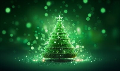 Sticker - green christmas tree on green background