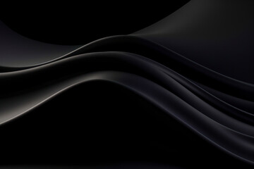 Fototapete - Abstract futuristic dark black background with waved design. Realistic 3d wallpaper with luxury flowing lines., texture background.