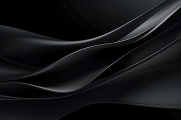 Fototapete - Abstract futuristic dark black background with waved design. Realistic 3d wallpaper with luxury flowing lines., texture background.