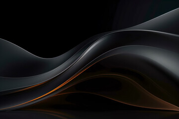 Fototapete - Abstract futuristic dark black background with waved design. Realistic 3d wallpaper with luxury flowing lines., texture background.