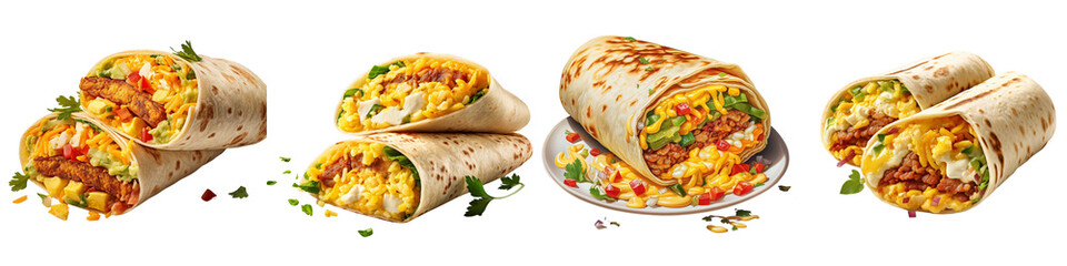 Wall Mural - Breakfast Burrito with Scrambled Egg  Hyperrealistic Highly Detailed Isolated On Transparent Background Png File