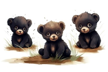 Sticker - cute drawing black bear cubs