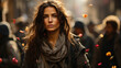 © VisionalMedia - Portrait of a beautiful young brunette woman in the city at sunset.