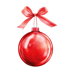 Wall Mural - Red watercolor Christmas ball with ribbon and a bow, isolated on background. Generative AI.