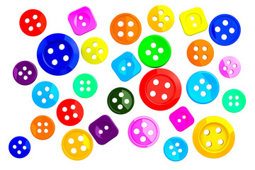 Poster - Many colored sewing buttons clothing, different sizes and shapes. 3D rendering isolated on transparent background