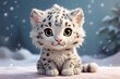 adorable, cute, funny, soft wild baby snow leopard in watercolor with big eyes	