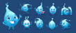 Water drops. Cute emotional characters water mascots exact vector cartoon illustrations set