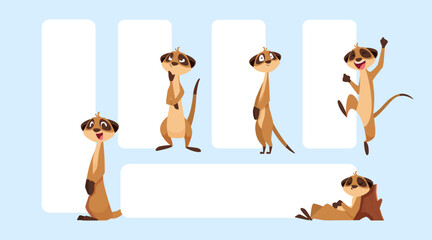 Wall Mural - Meerkat. Happy wild animal in action poses near ads blank banners