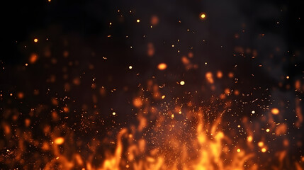 Wall Mural - fire embers particles over black background. fire sparks background. abstract dark glitter fire part