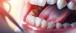 Close up cropped photo of curing healing operating teeth tooth filling mouth cavity against caries decay dentist orthodontist in dental clinic Stomatology concept. Copy space image