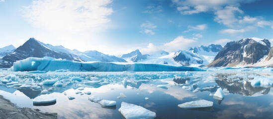 Sticker - Climate change and global warming Icebergs from a melting glacier in Antarctica The icy landscape of the Arctic nature in the UNESCO world heritage site. Copy space image. Place for adding text