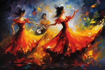 Wall Mural - Flamenco Spanish Dancers abstract art with vivid passionate colours