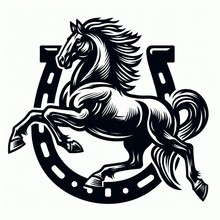 Illustration Of Horse And Horseshoe. Vintage Style. Ai Generate