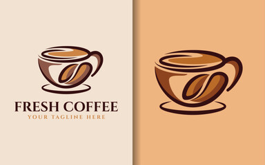 Poster - Fresh Coffee Logo Design. Abstract Coffee Cup Combined with Coffee Bean Logo Concept. Vector Logo Illustration.