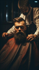 Wall Mural - portrait of a barber man, serious, stylish man