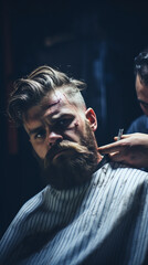 Wall Mural - portrait of a barber man, serious, stylish man