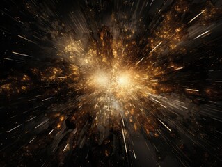 Poster - Abstract Digital Artwork with Gold Glitter Explosion on Black