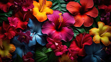 Tropical Paradise With Exotic Hibiscus Flowers, Perfect For Vibrant And Energetic Photography