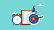 business target illustration with concept of business people work with target, planing and time management, business project illustration, business strategy concept, work hard vector illustration