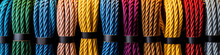 Multicolored Climbing Ropes For Climbing In Window Of Climbing Equipment Store
