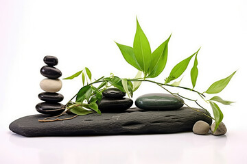 Zen spa green therapy health beauty balance stone rock leaf background