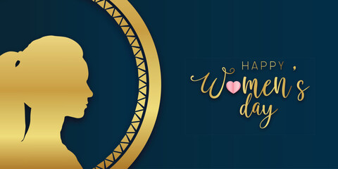 Wall Mural - Happy womens day 8th march greeting or wishing card golden or blue color background banner, poster design vector illustration