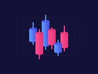 Poster - Japanese candlestick icon. Stock market chart, crypto, forex trading graph with modern candlesticks on dark background. Online trading, technical analysis, financial business concept