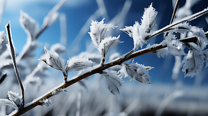 Wall Mural - Winter - Tree limb - snow and ice. - extreme low angle shot - blue skies