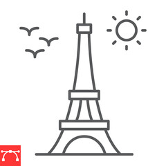 Wall Mural - Eiffel tower line icon, valentines day and Paris, Eiffel tower vector icon, vector graphics, editable stroke outline sign, eps 10.