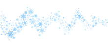 Snowflakes Vector Background. Winter Holiday Wavy Decor With Blue Crystal Elements. Graphic Icy Frame Isolated On White Backdrop.