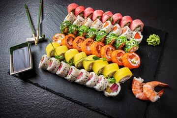 Wall Mural - sushi set on the black background