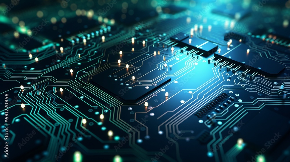 futuristic server: 3d render circuit board background for digital ...