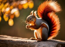 A Cute Squirrel With A Red Bushy Tail