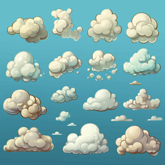 sky cloudscape blue weather cartoon clouds white nature vector illustration set atmosphere elemen