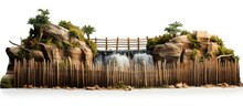 Artificial Waterfalls Protect Riverbank With Wooden Crib Wall Against Erosion.