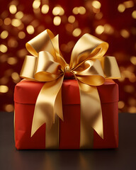 Wall Mural - red gift box with golden ribbon