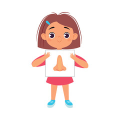 Wall Mural - Little Girl Holding Card with Nose Body Part Vector Illustration