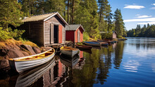 Lakeside Tranquility: Rustic Boats And Serene Waters