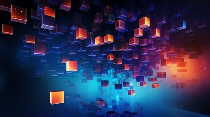 Wall Mural - abstract futuristic 3d floating cubic elements with deep blue, vibrant orange, and electric purple colors. abstract background template