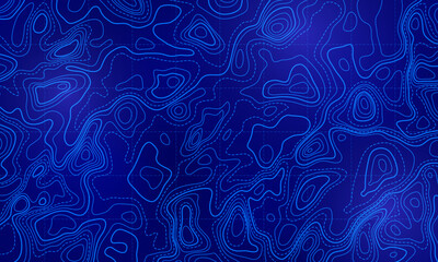 Ocean topographic line map with curvy wave isolines vector illustration.